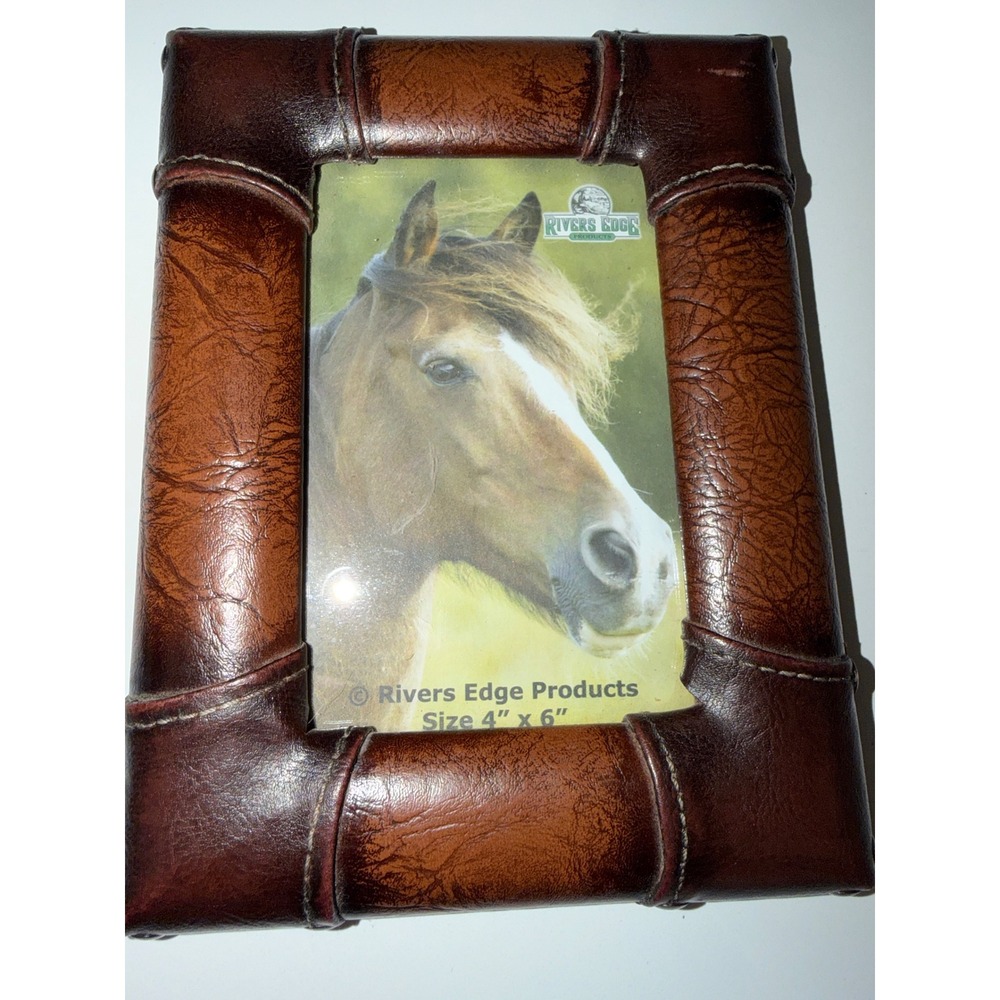 Rivers Edge Products Brown Faux Leather Stitched 4x6 Picture Frame Rustic Lodge